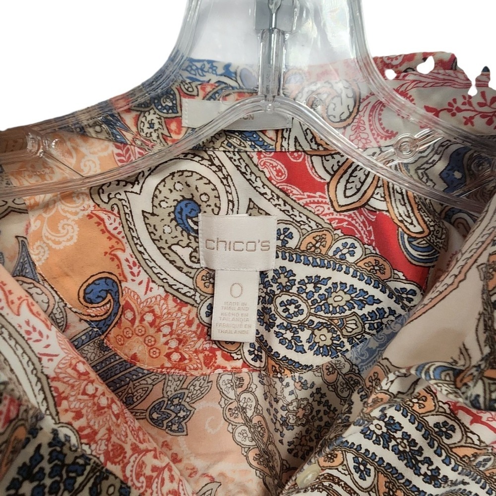 Chicos Paisley Print Button Down 3/4 Sleeve Blouse Top Size 0